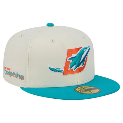 Miami Dolphins New Era Deceptor 59FIFTY Fitted Hat - Cream/Aqua