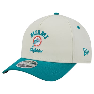 Miami Dolphins New Era Throwback Arch 9FORTY A-Frame M-Crown Adjustable Hat - Cream/Aqua
