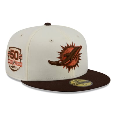 Miami Dolphins New Era Pumpkin Spice 59FIFTY Fitted Hat - Cream/Brown