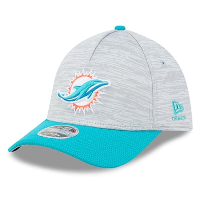 Miami Dolphins New Era Tech 39THIRTY M-Crown A-Frame Stretch Hat - Gray/Aqua