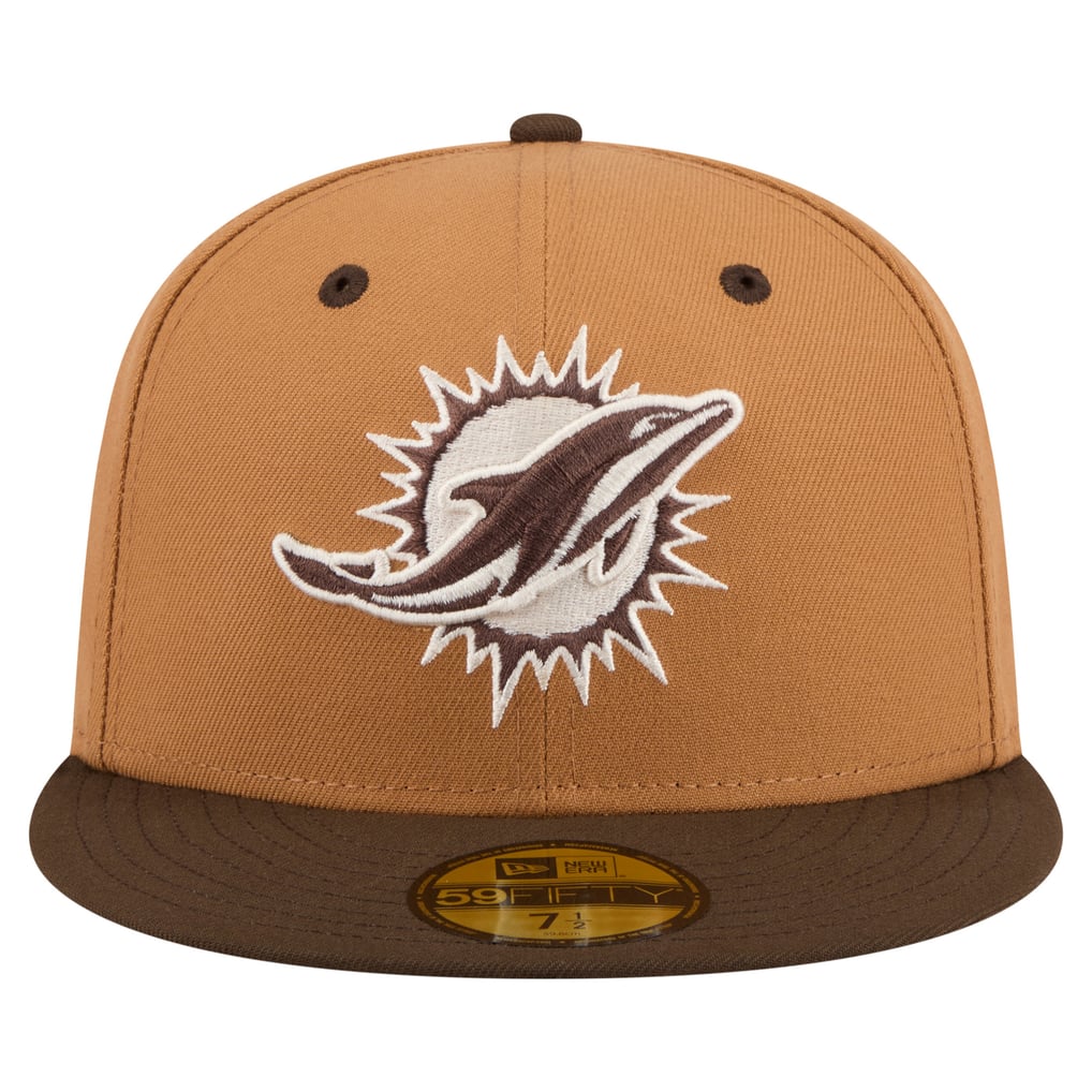  Miami Dolphins New Era Two-Tone Walnut 59FIFTY Fitted Hat - Light Brown/Dark Brown