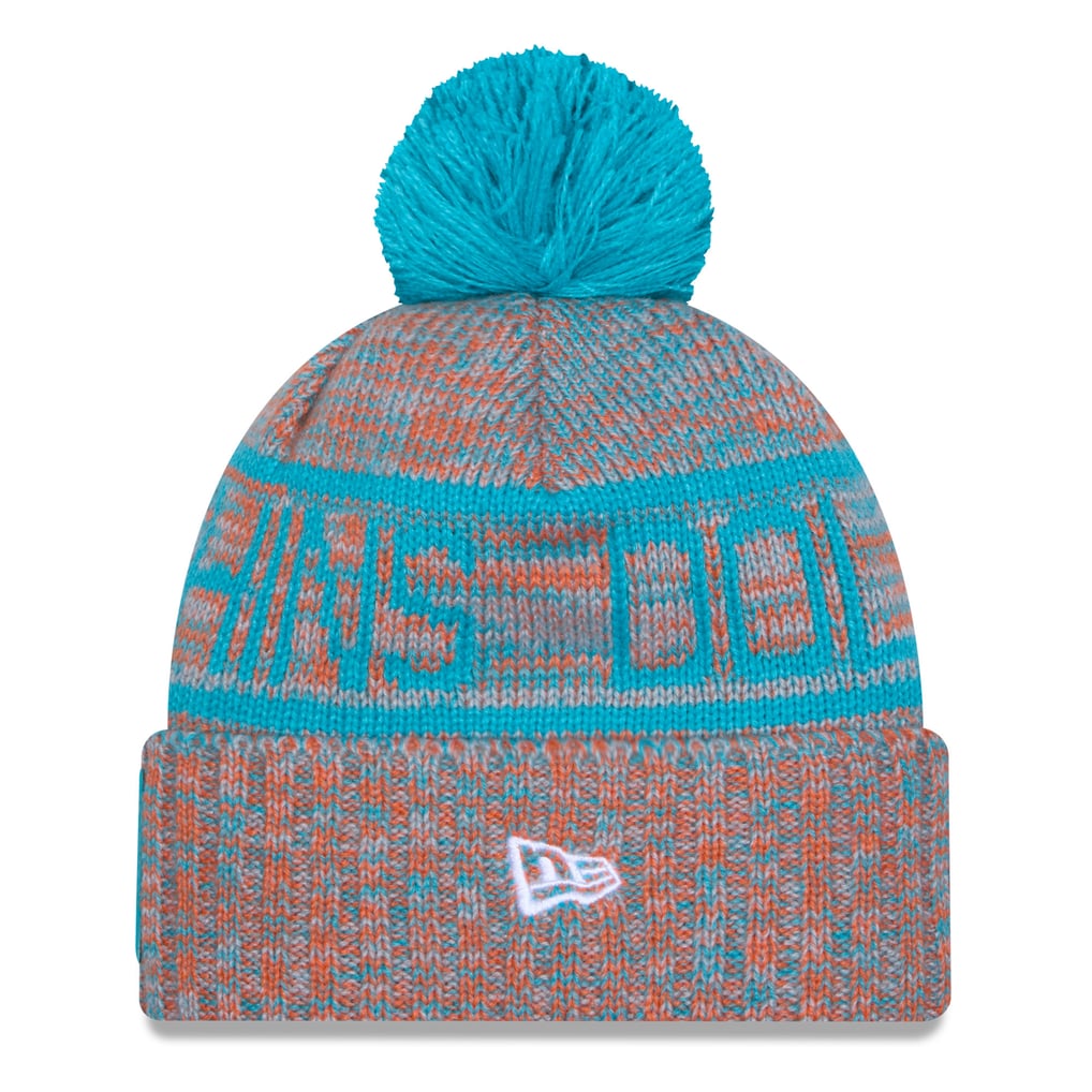 New‎ Era Miami Dolphins NFL Knit Pom Beanie Hat Grey Teal Orange Fleece Lined OS Miami Dolphins BIG-SCREEN Knit Beanie Hat by New Era main image 2