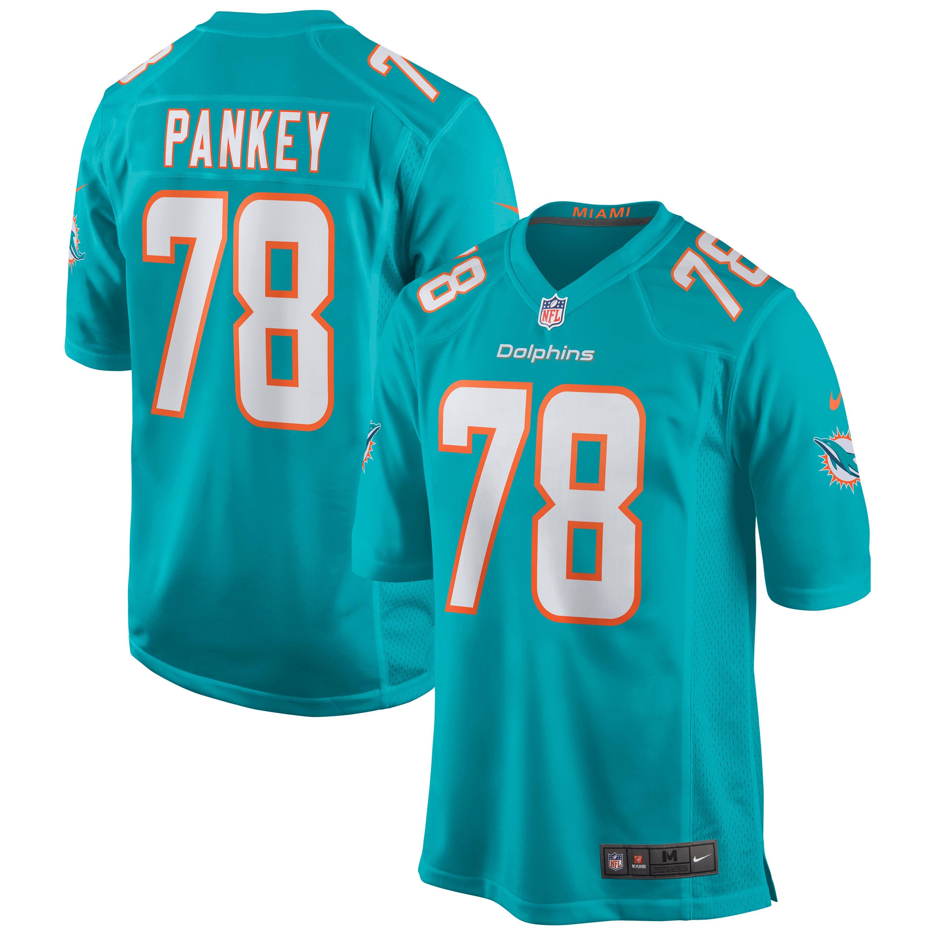 Men's Nike Adam Pankey Aqua Miami Dolphins Game Jersey