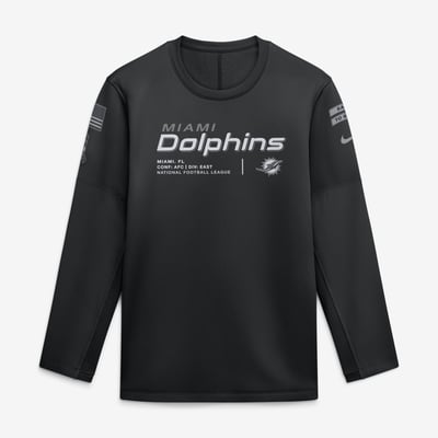  Miami Dolphins Nike 2026 Salute to Service Sideline Coaches Crewneck Therma-FIT Sweatshirt - Black