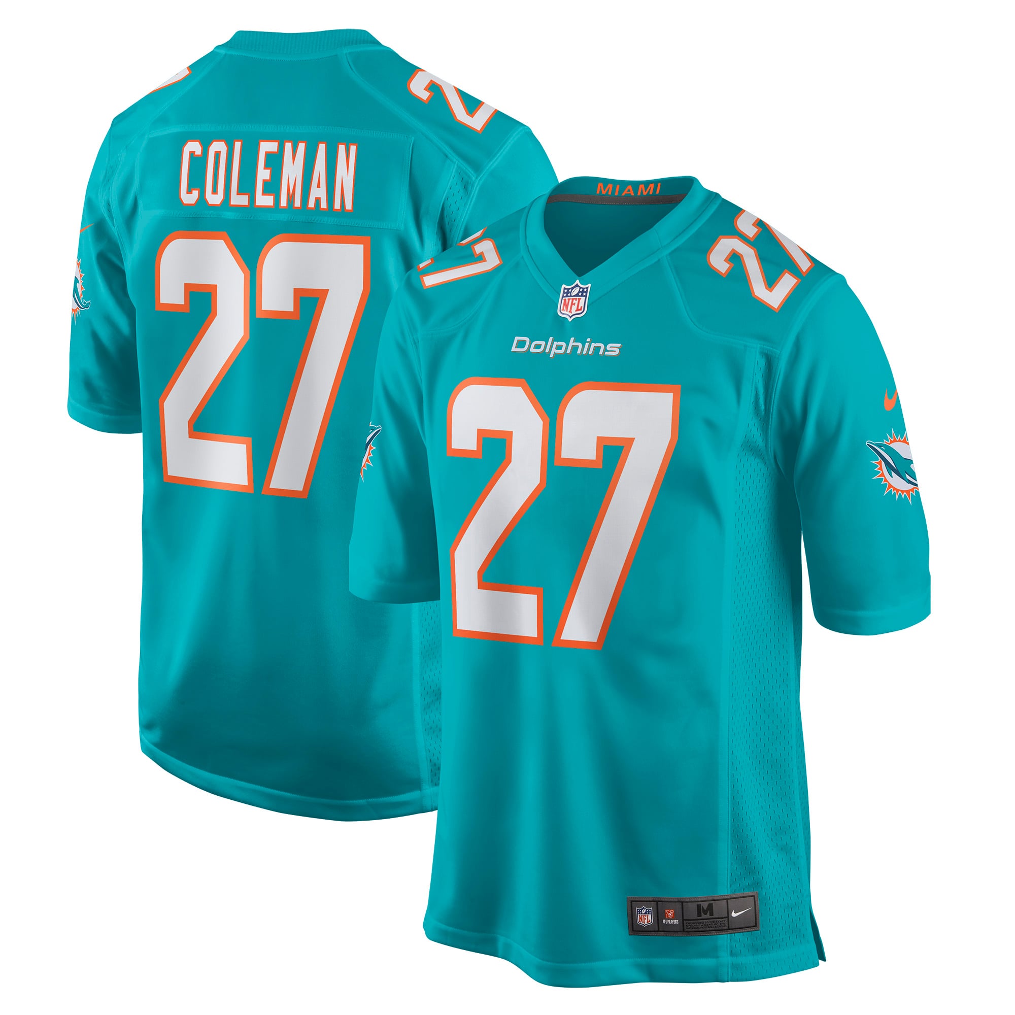 Men's Nike Justin Coleman Aqua Miami Dolphins Game Jersey