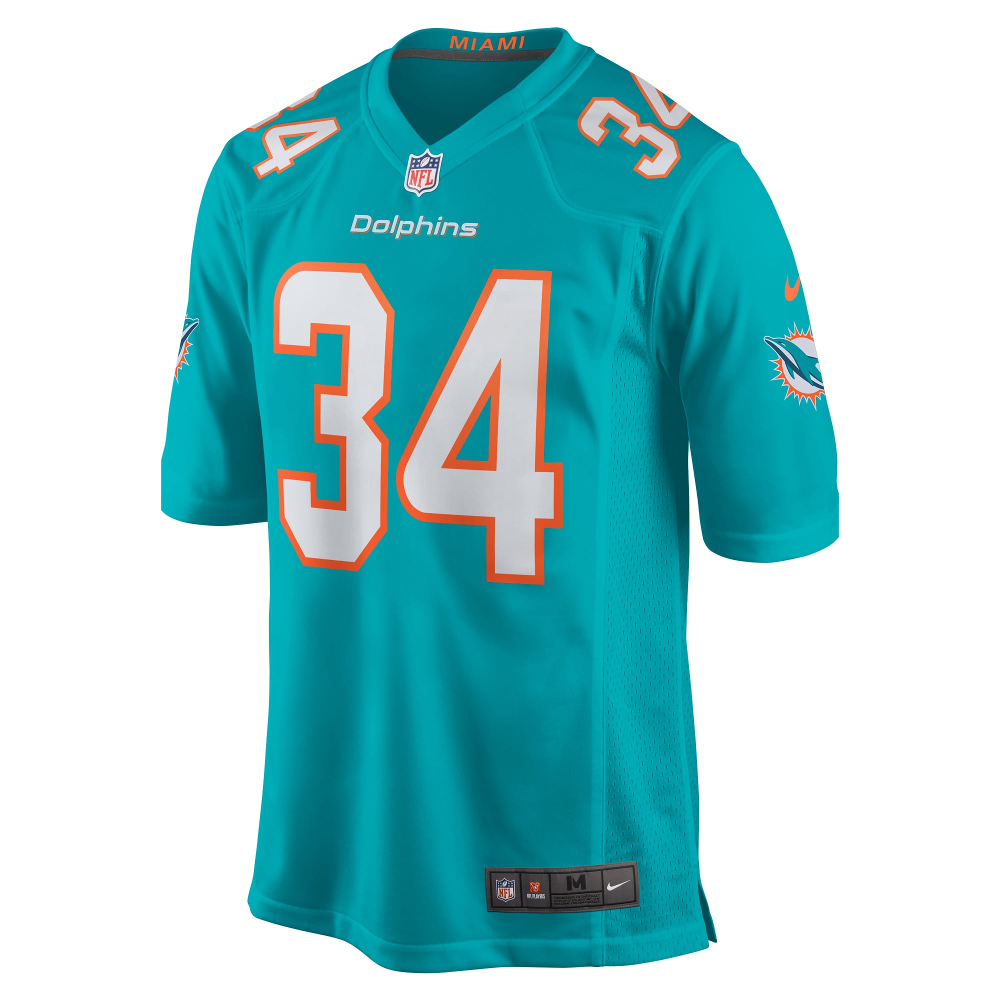 NFL 公式 マイアミドルフィンズ フットボールシャツ ユニフォーム 34番 Men's Nike Tino Ellis Aqua Miami Dolphins Home Game Player Jersey