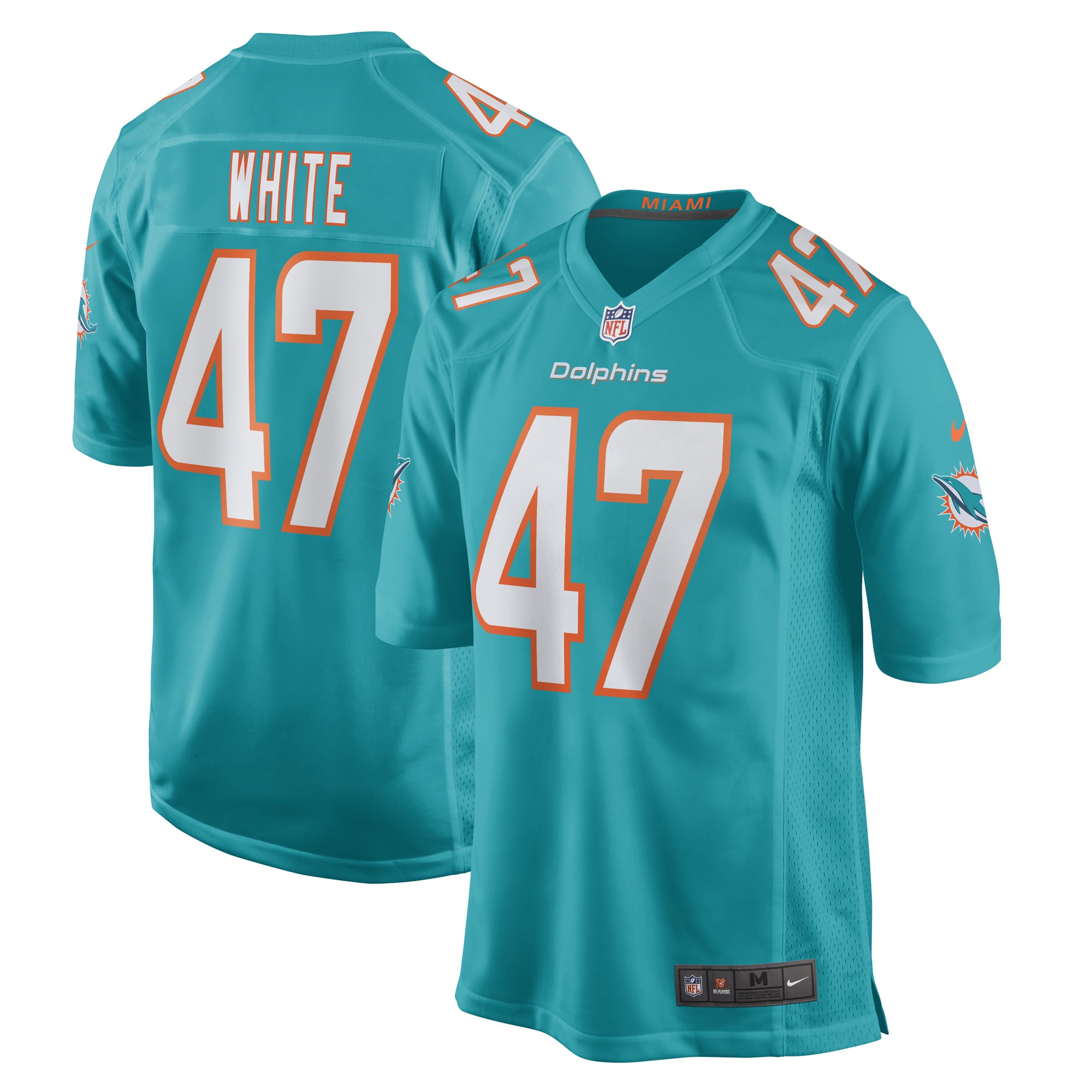 Men's Nike ZaQuandre White Aqua Miami Dolphins Game Player Jersey