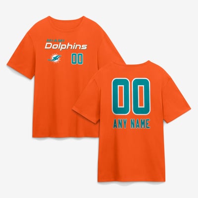 Miami Dolphins  Touchdown Wordmark Personalized Name & Number T-Shirt - Orange