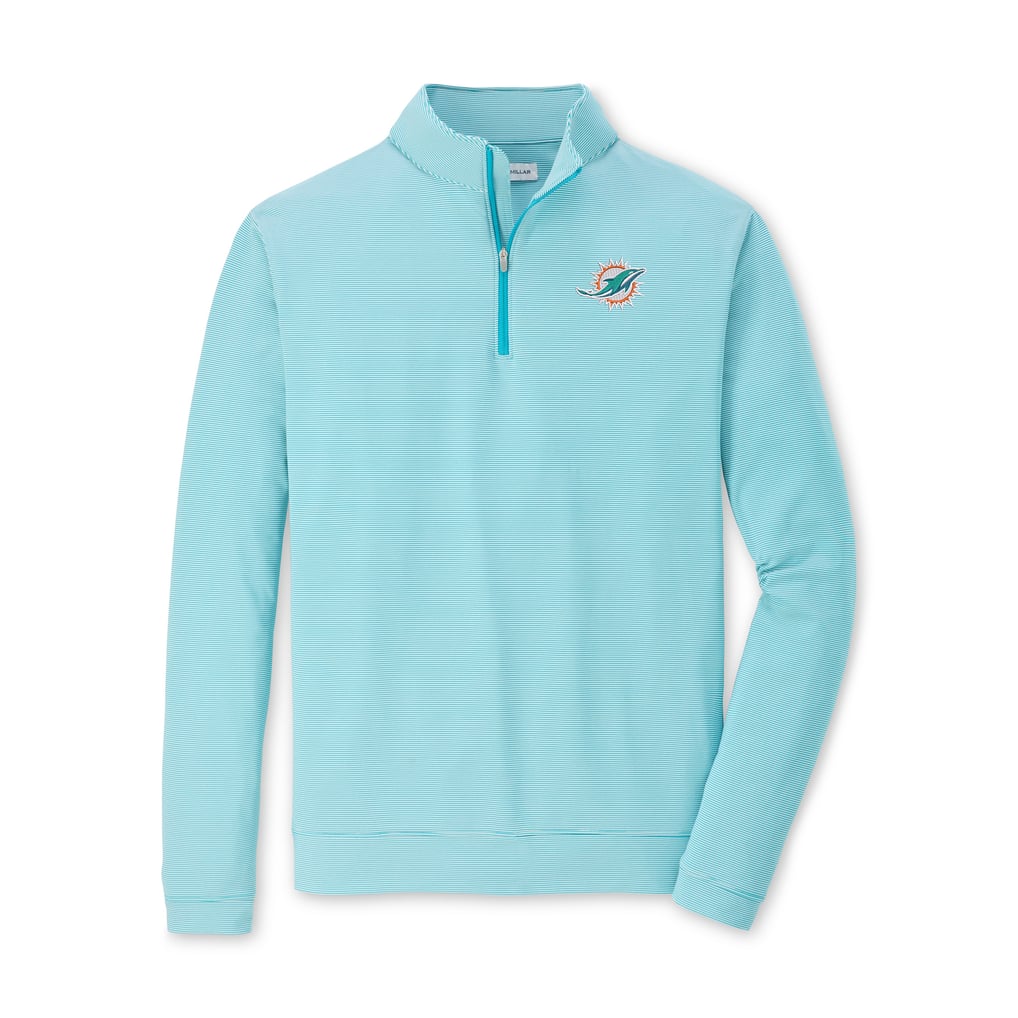 Miami Dolphins Peter Millar Perth Sugar Stripe Performance Quarter-Zip Pullover - Aqua/White
