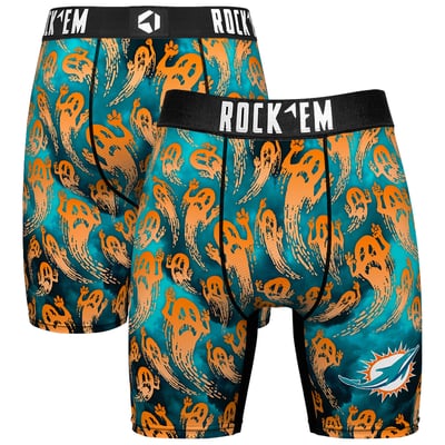Miami Dolphins Rock Em Socks Halloween Ghost Fade Boxer Briefs - Aqua