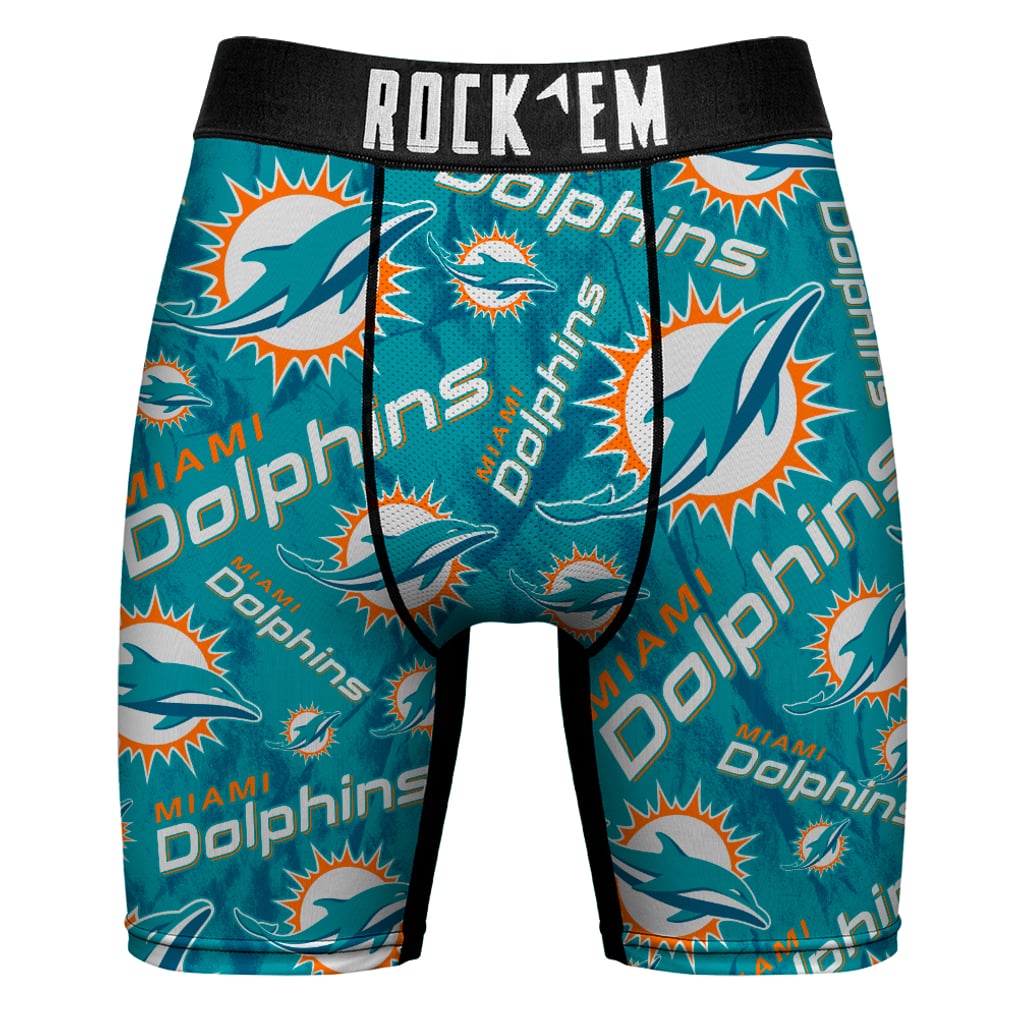 Miami Dolphins Rock Em Socks All-Over Logo Underwear and Crew Socks Combo Pack