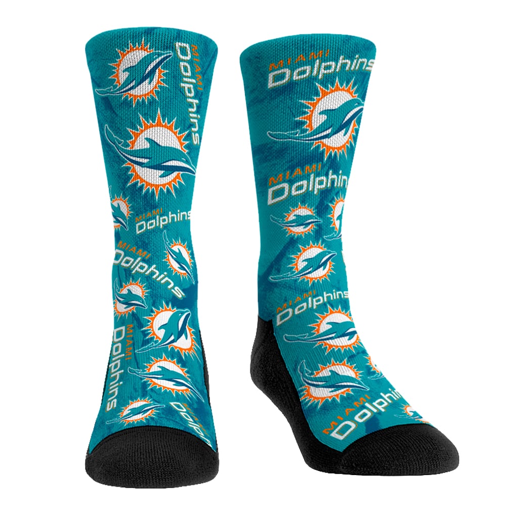 Miami Dolphins Rock Em Socks All-Over Logo Underwear and Crew Socks Combo Pack
