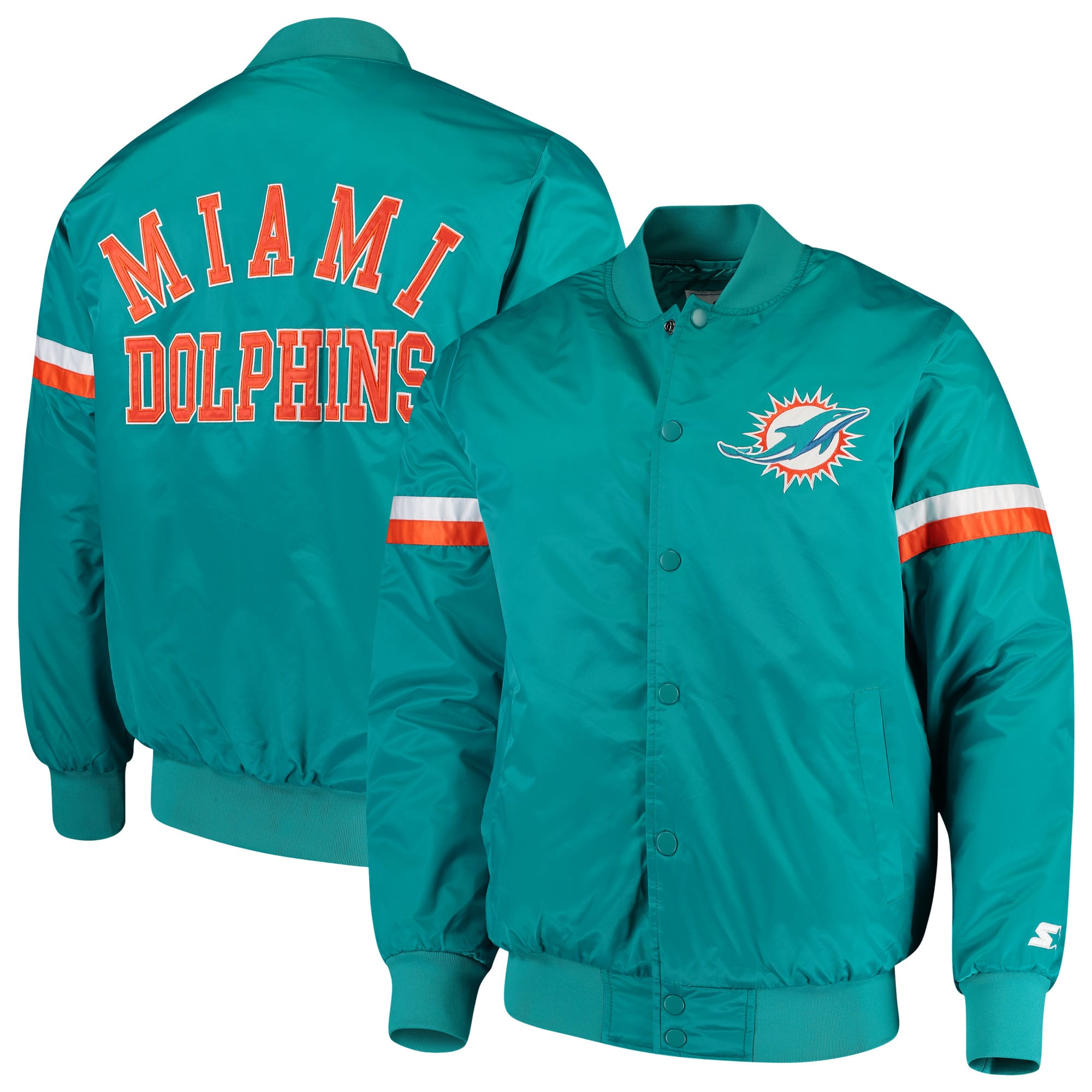 Men's Starter Aqua Miami Dolphins Champ Satin Varsity Jacket