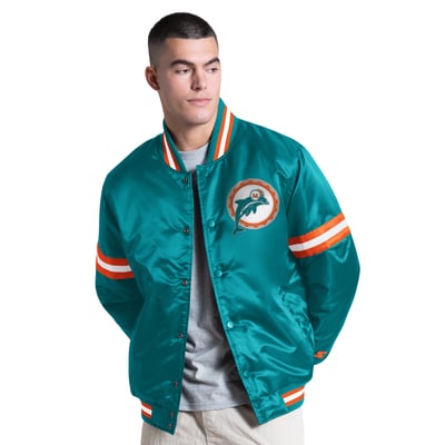 Miami Dolphins Starter Courtside Varsity Retro Logo Full Snap Jacket - Aqua