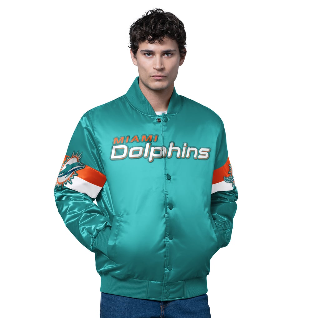 Miami Dolphins Starter Triple Option Satin Varsity Full-Snap Jacket - Aqua