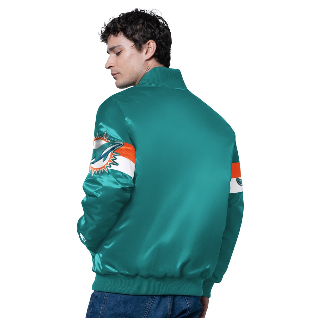 Miami Dolphins Starter Triple Option Satin Varsity Full-Snap Jacket - Aqua