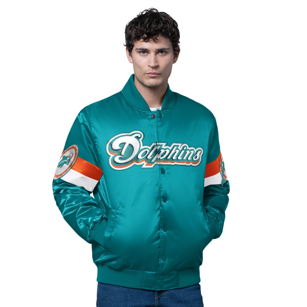 Miami Dolphins Starter Triple Option Satin Varsity Vintage Logo Full-Snap Jacket - Aqua