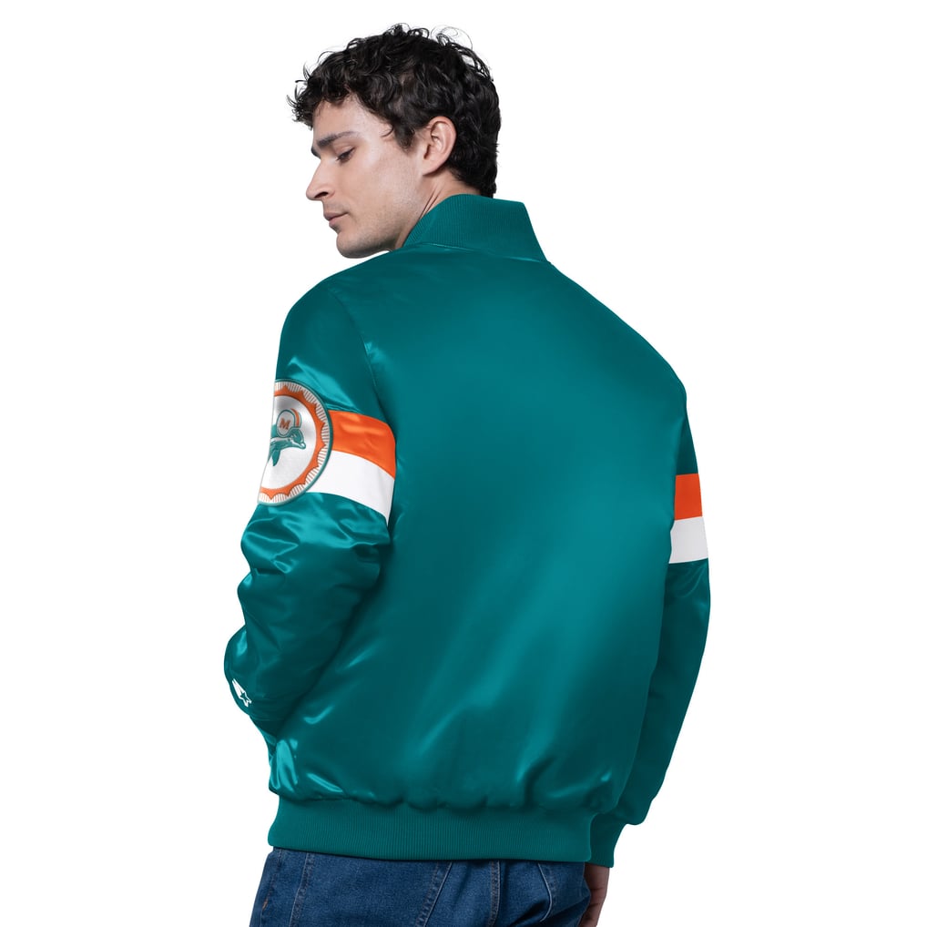 Miami Dolphins Starter Triple Option Satin Varsity Vintage Logo Full-Snap Jacket - Aqua
