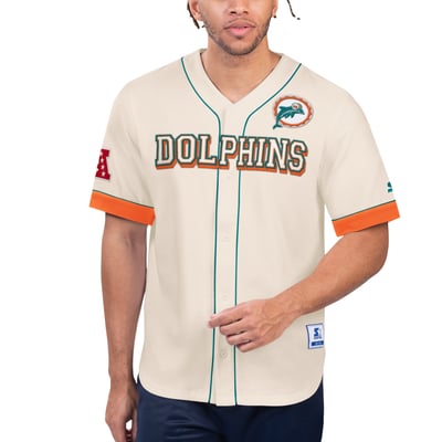 Miami Dolphins Starter Relay Vintage Full-Button Baseball Top - Cream