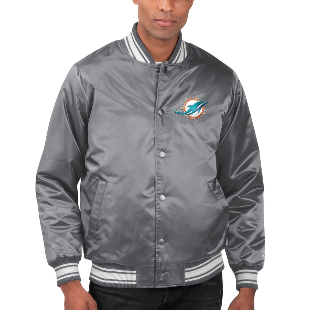 Miami Dolphins Starter Locker Room Satin Varsity Full-Snap Jacket - Gray