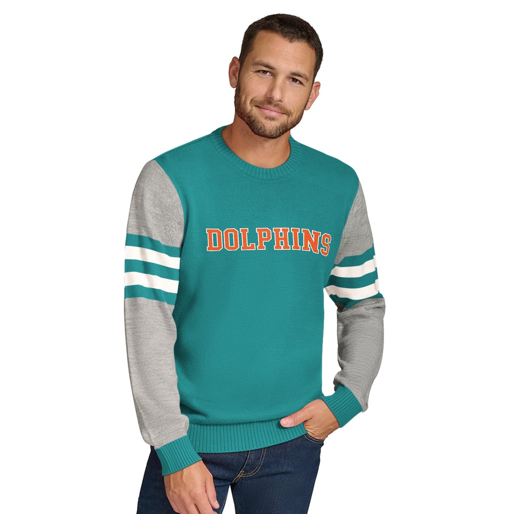 Miami Dolphins Tommy Hilfiger Acrylic Crewneck Pullover Sweater - Aqua/Heather Gray