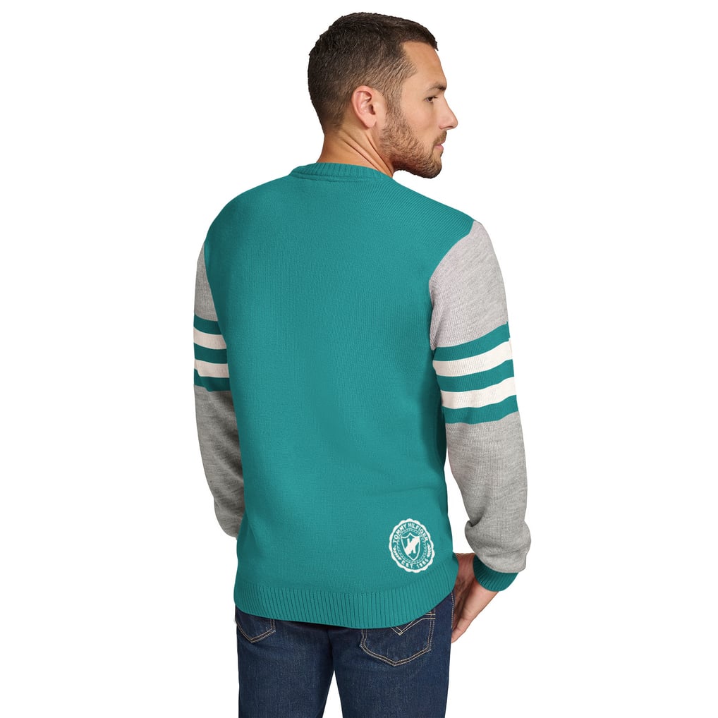 Miami Dolphins Tommy Hilfiger Acrylic Crewneck Pullover Sweater - Aqua/Heather Gray