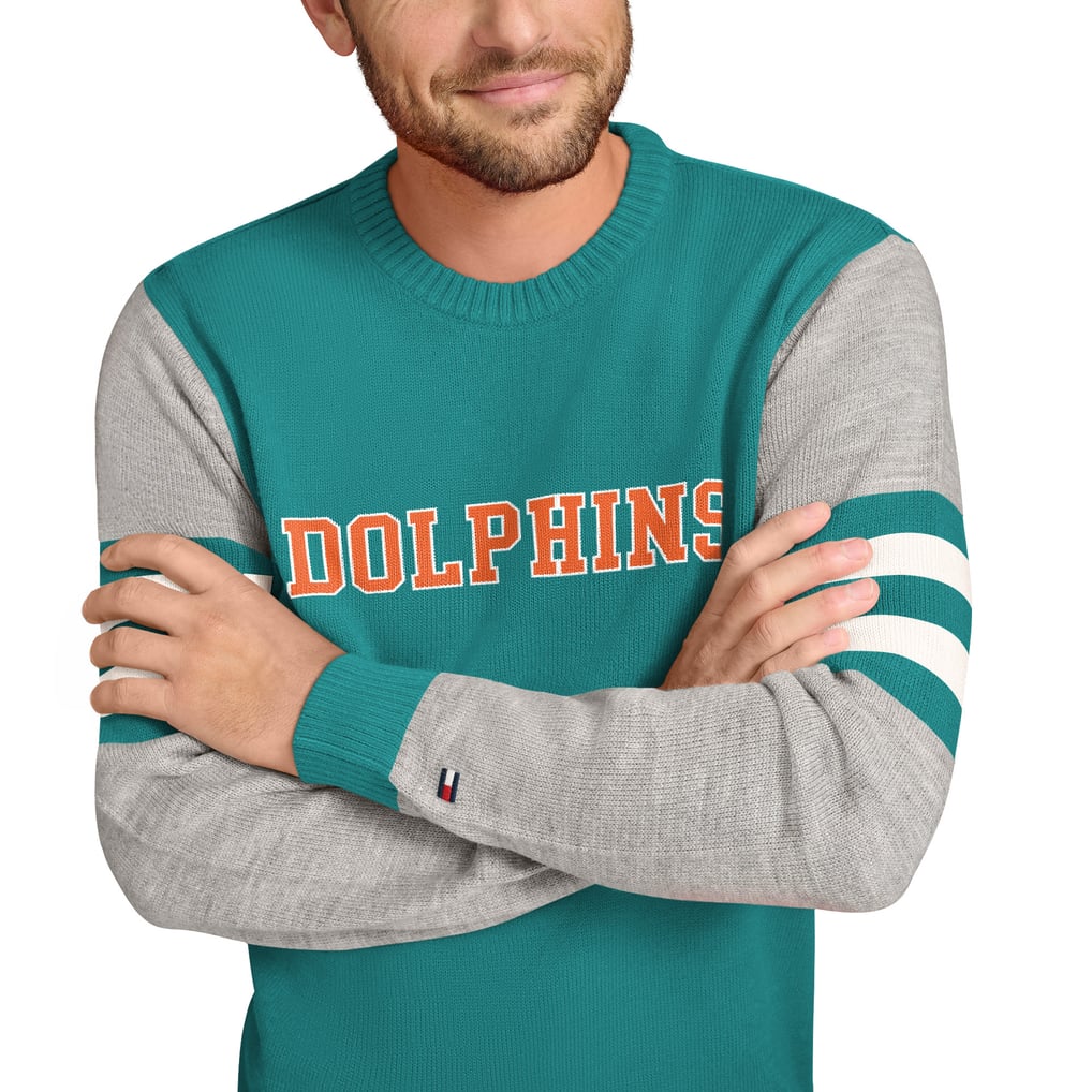 Miami Dolphins Tommy Hilfiger Acrylic Crewneck Pullover Sweater - Aqua/Heather Gray