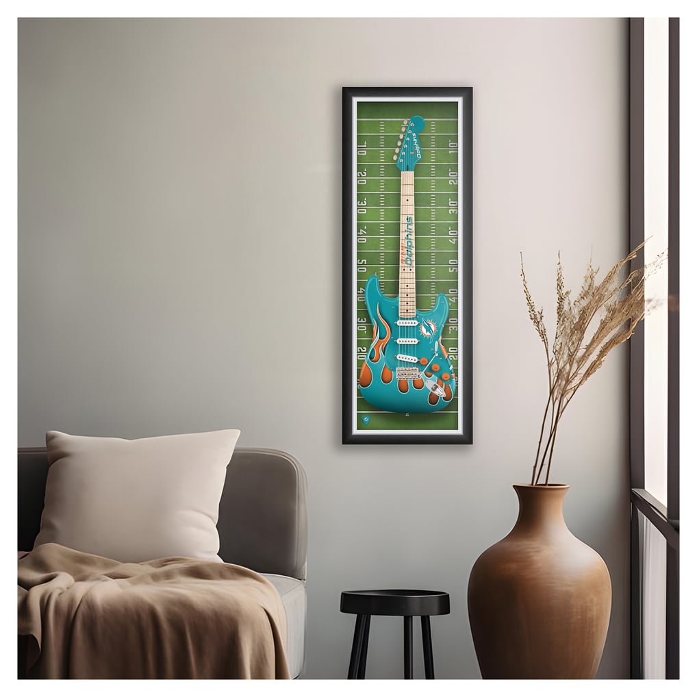 Miami Dolphins 14" x 37" Framed Electric Guitar Print