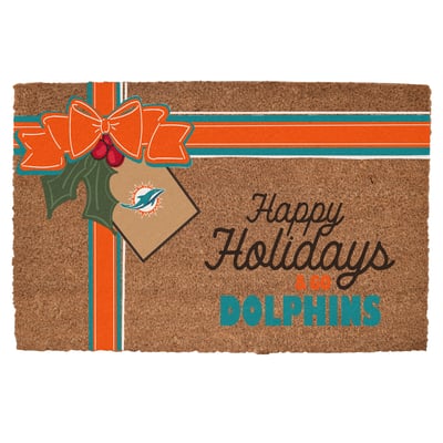 Miami Dolphins 20" x 30" Holiday Gift Wrap Coir Door Mat
