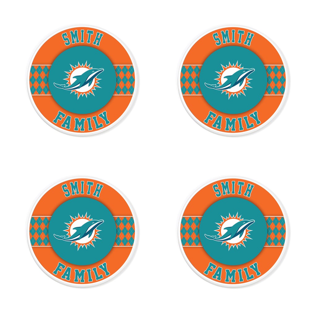 Miami Dolphins 4" Personalized Circular Coasters 4-Pack Set