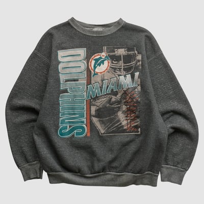 Miami Dolphins Logo 7 90s Pullover Sweatshirt - Dark Heather Gray - XS by Fanatics Real Vintage