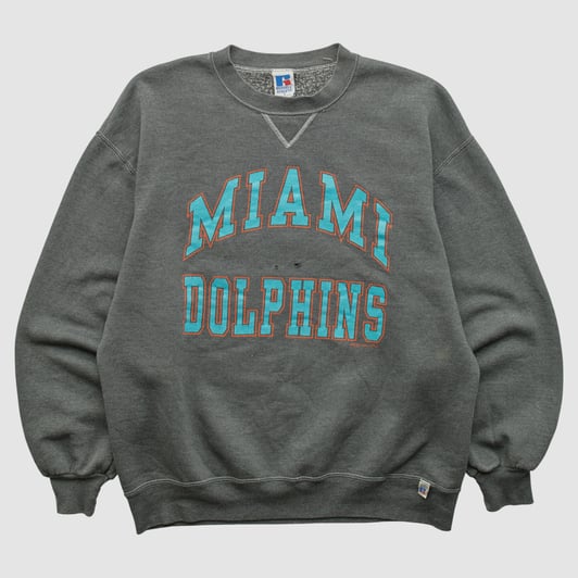 Miami Dolphins Russell 90s Pullover Sweatshirt - Charcoal - M by Fanatics Real Vintage
