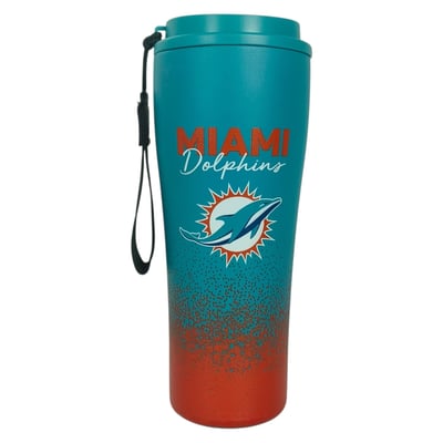 Miami Dolphins Pegasus 20oz Splatter Script Stainless Steel ProSip Coffee Cup with Strap