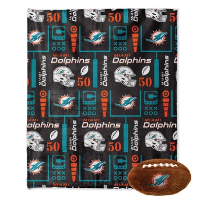 Miami Dolphins Pegasus 50" x 60" Blackout Team Spirit Ultra Soft Throw & Plush Football Combo Pack