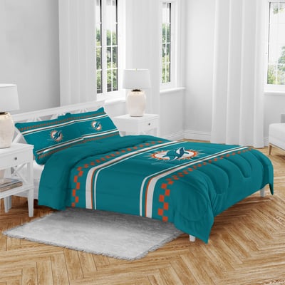 Miami Dolphins Pegasus Checkered Dash Three-Piece Full/Queen Bed in a Bag Set