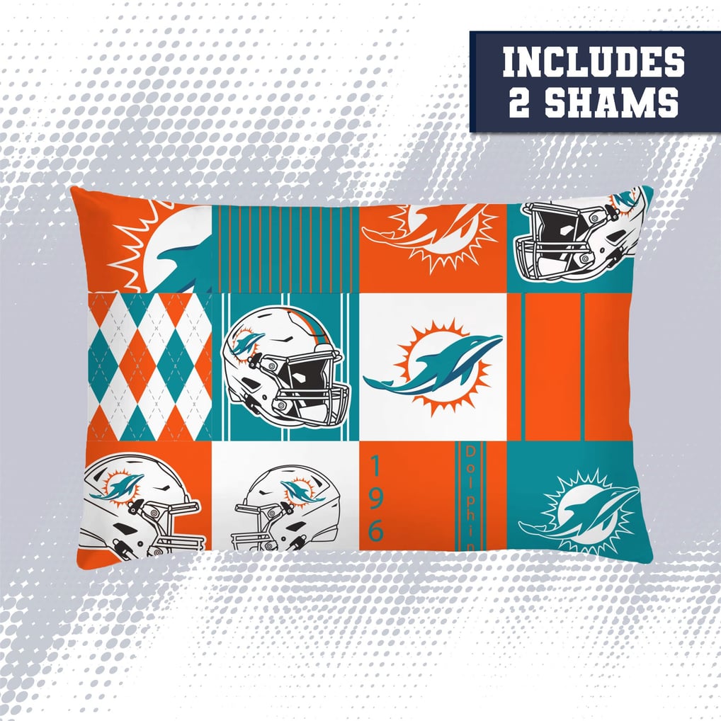 Miami Dolphins Pegasus Patchwork Plaid Three-Piece Full/Queen Bed in a Bag Set