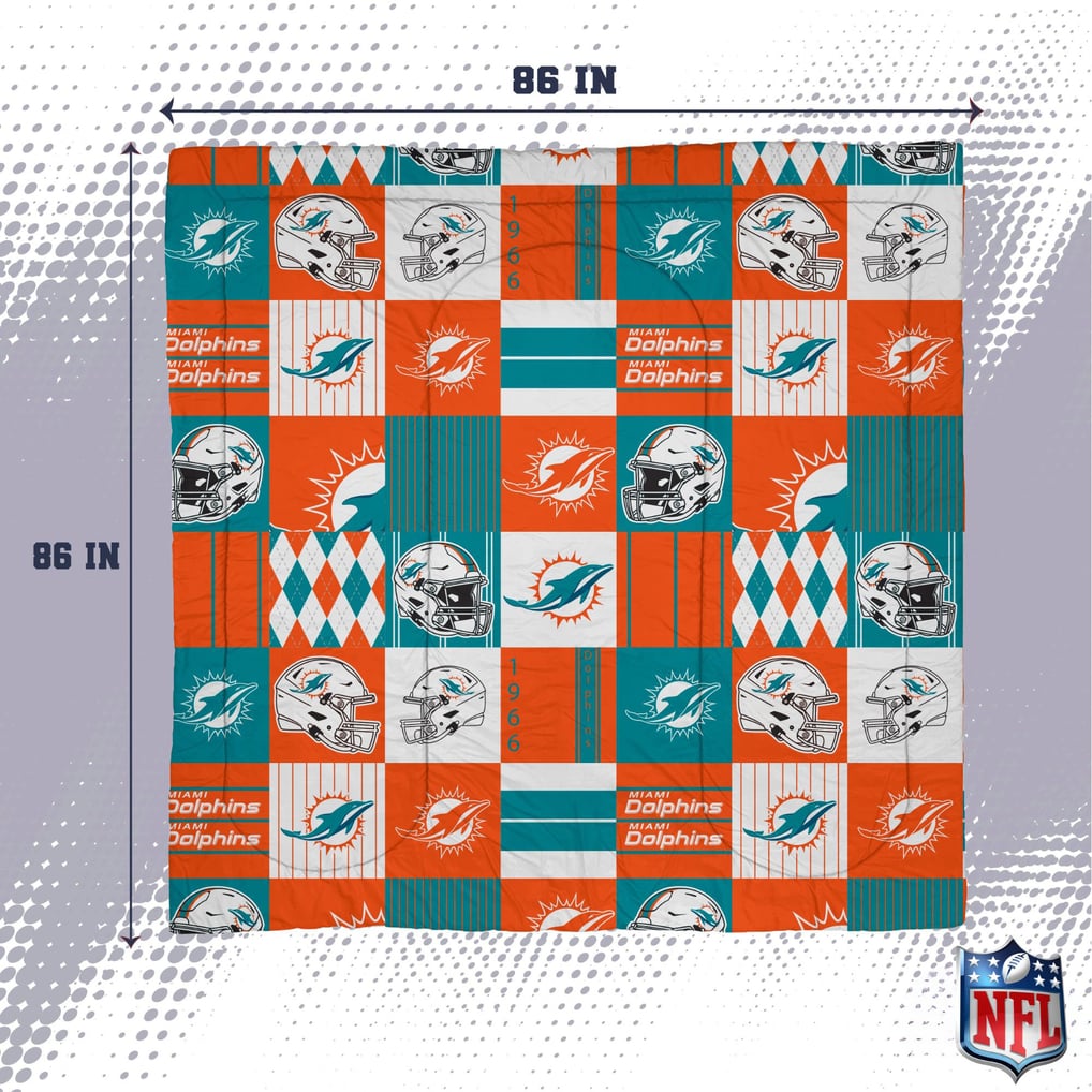 Miami Dolphins Pegasus Patchwork Plaid Three-Piece Full/Queen Bed in a Bag Set