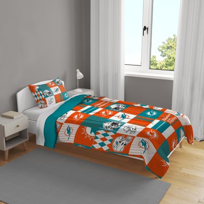 Miami Dolphins Pegasus Patchwork Plaid Two-Piece Twin/Twin XL Bed in a Bag Set
