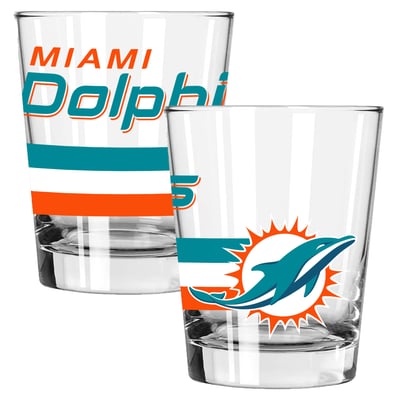 Miami Dolphins The Memory Company Two-Piece 15oz. Big Stripes Double Old Fashioned Glass Set