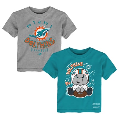  Miami Dolphins Mitchell & Ness Toddler Two-Pack Sketched Up T-Shirt Set  - Aqua/Heather Gray