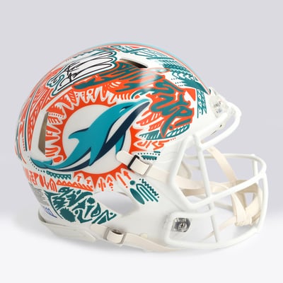Tua Tagovailoa Miami Dolphins Autographed Fanatics Authentic Riddell Speed Authentic Helmet - Art by JK5 - Limited Edition #1/1 - UW25