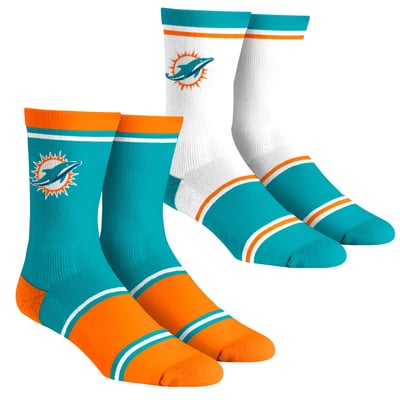 Miami Dolphins Rock Em Unisex Two-Pack Team Color Crew Socks - Aqua
