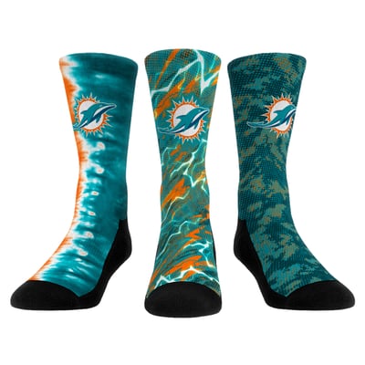 Miami Dolphins Rock Em Unisex Team Tones Three-Pack Crew Socks