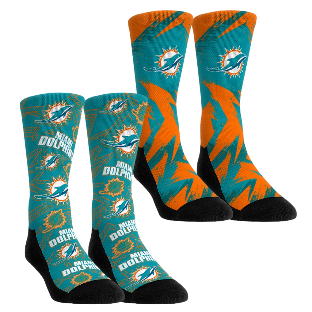  Miami Dolphins Rock Em Socks Unisex Gameday Two-Pack Crew Socks Set