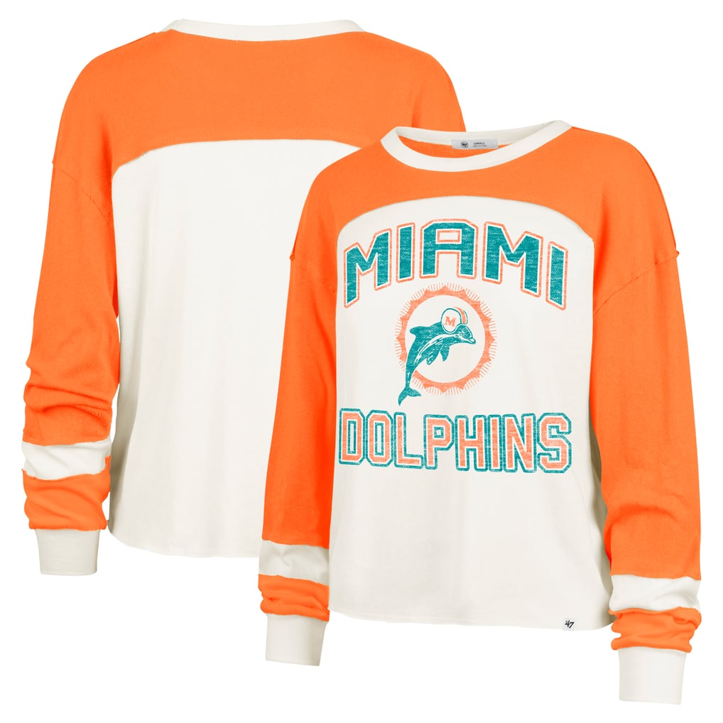Miami Dolphins '47 Women's Double Header Curve Raglan Long Sleeve Crop Top - Cream