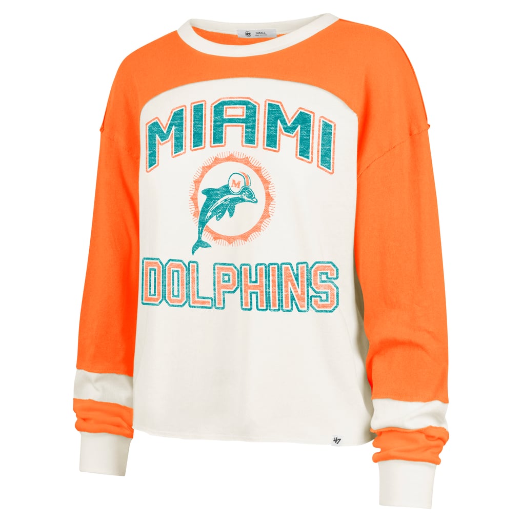 Miami Dolphins '47 Women's Double Header Curve Raglan Long Sleeve Crop Top - Cream