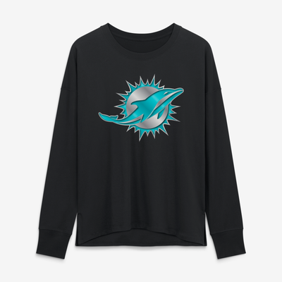 Miami Dolphins Women's Metallic Mascot Long Sleeve T-Shirt - Black