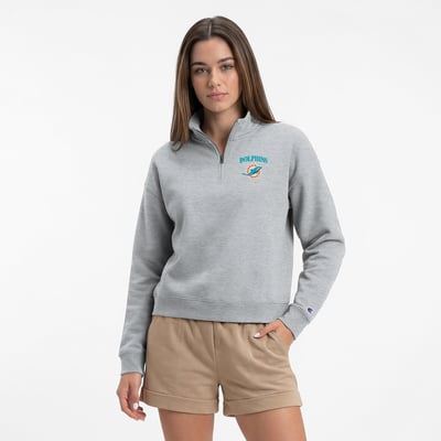  Miami Dolphins Champion Women's Powerblend Quarter-Zip Sweatshirt - Heather Gray