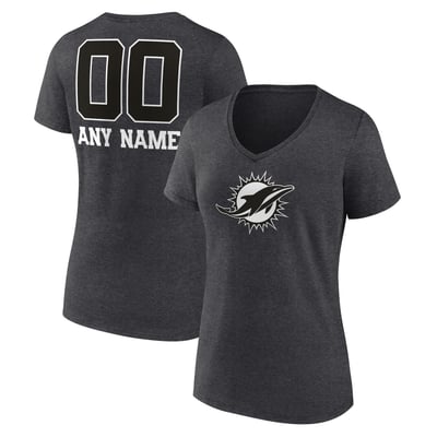 Miami Dolphins Women's Personalized Name & Number Monochrome V-Neck T-Shirt - Charcoal