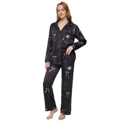  Miami Dolphins Concepts Sport Women's Poppy Satin Long Sleeve Top and Pants Sleep Set - Black
